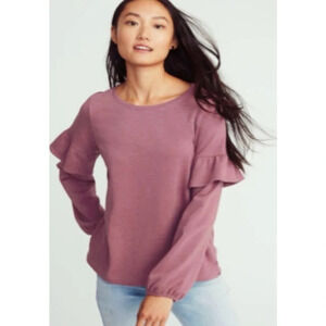 Old Navy Women’s Mauve Ruffle Sleeve Crewneck Sweater Size Small